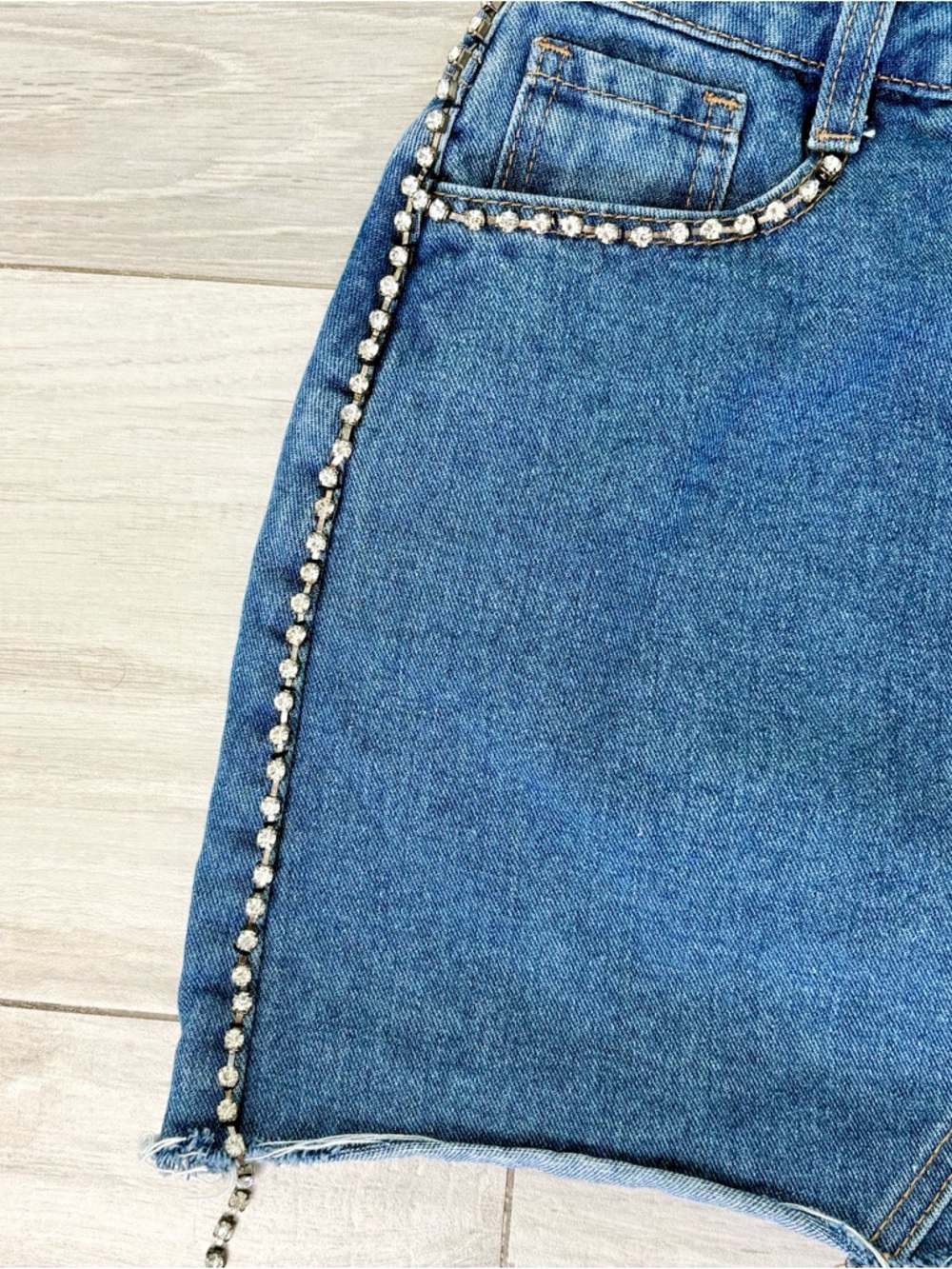 Denim Blue Rhinestone Mini Skirt - Picture 3 of 7